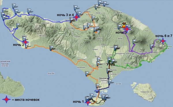 Карта путешествия вокруг Бали