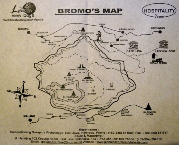 Карта окрестностей вулкана Бромо